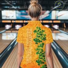 Load image into Gallery viewer, Orange pattern Green clovers St Patrick's Day Bowling Shirts for Women Custom Bowling Team jerseys NQS11696