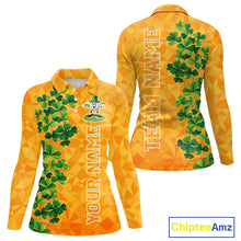 Load image into Gallery viewer, Orange pattern Green clovers St Patrick's Day Women Golf Polo shirt Custom best golf gifts for ladies NQS11697