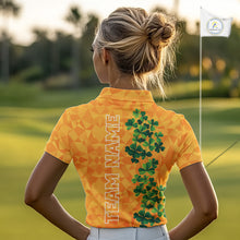 Load image into Gallery viewer, Orange pattern Green clovers St Patrick's Day Women Golf Polo shirt Custom best golf gifts for ladies NQS11697