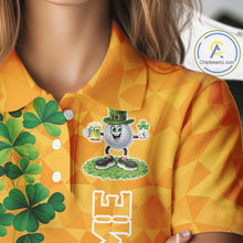 Load image into Gallery viewer, Orange pattern Green clovers St Patrick's Day Women Golf Polo shirt Custom best golf gifts for ladies NQS11697