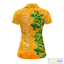 Load image into Gallery viewer, Orange pattern Green clovers St Patrick's Day Women Golf Polo shirt Custom best golf gifts for ladies NQS11697