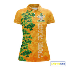 Load image into Gallery viewer, Orange pattern Green clovers St Patrick's Day Women Golf Polo shirt Custom best golf gifts for ladies NQS11697