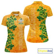 Load image into Gallery viewer, Orange pattern Green clovers St Patrick's Day Women Golf Polo shirt Custom best golf gifts for ladies NQS11697
