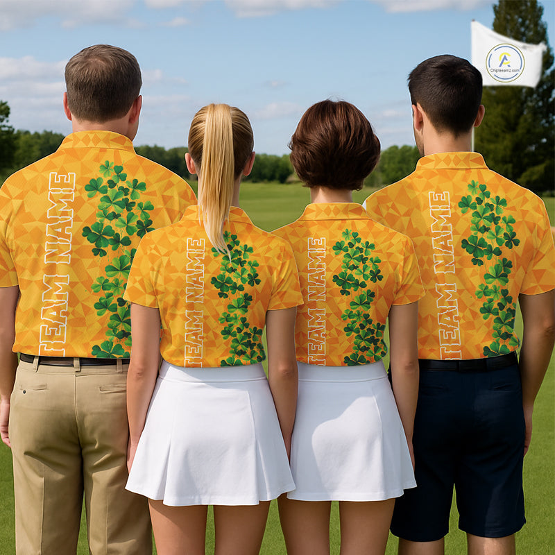 Orange pattern Green clovers St Patrick's Day Women Golf Polo shirt Custom best golf gifts for ladies NQS11697