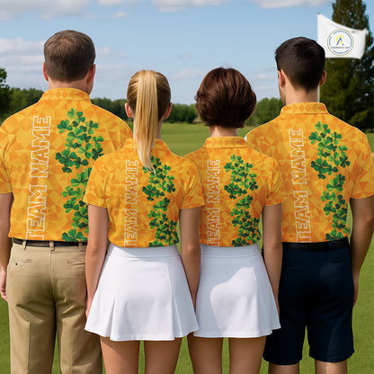 Orange pattern Green clovers St Patrick's Day Women Golf Polo shirt Custom best golf gifts for ladies NQS11697