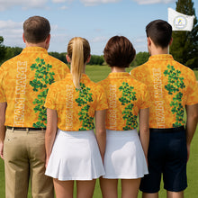 Load image into Gallery viewer, Orange pattern Green clovers St Patrick's Day Women Golf Polo shirt Custom best golf gifts for ladies NQS11697