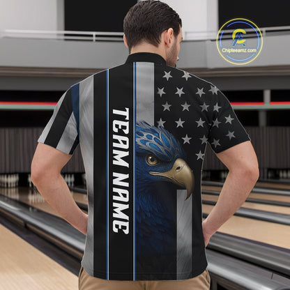 Black American Flag Eagle Bowling Shirts For Men Custom Patriotic Bowling Team Jerseys NQS11152