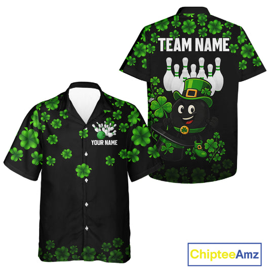 Black and Green Shamrock Funny Bowling Hawaiian Shirt Custom St Patrick's Day Bowling Team Jersey NQS11163