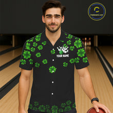Load image into Gallery viewer, Black and Green Shamrock Funny Bowling Hawaiian Shirt Custom St Patrick's Day Bowling Team Jersey NQS11163
