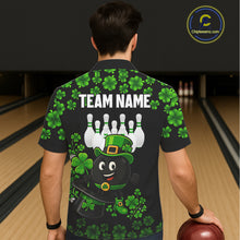 Load image into Gallery viewer, Black and Green Shamrock Funny Bowling Hawaiian Shirt Custom St Patrick's Day Bowling Team Jersey NQS11163