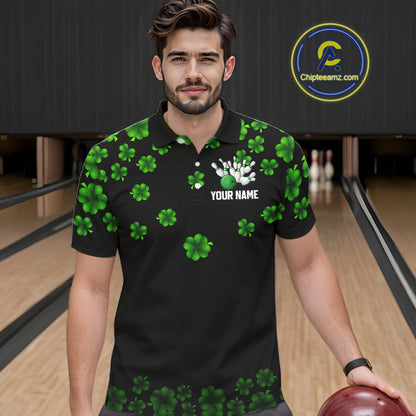 Black and Green Shamrock Funny Bowling Shirts For Men Custom St Patrick's Day Bowling Team Jersey NQS11163