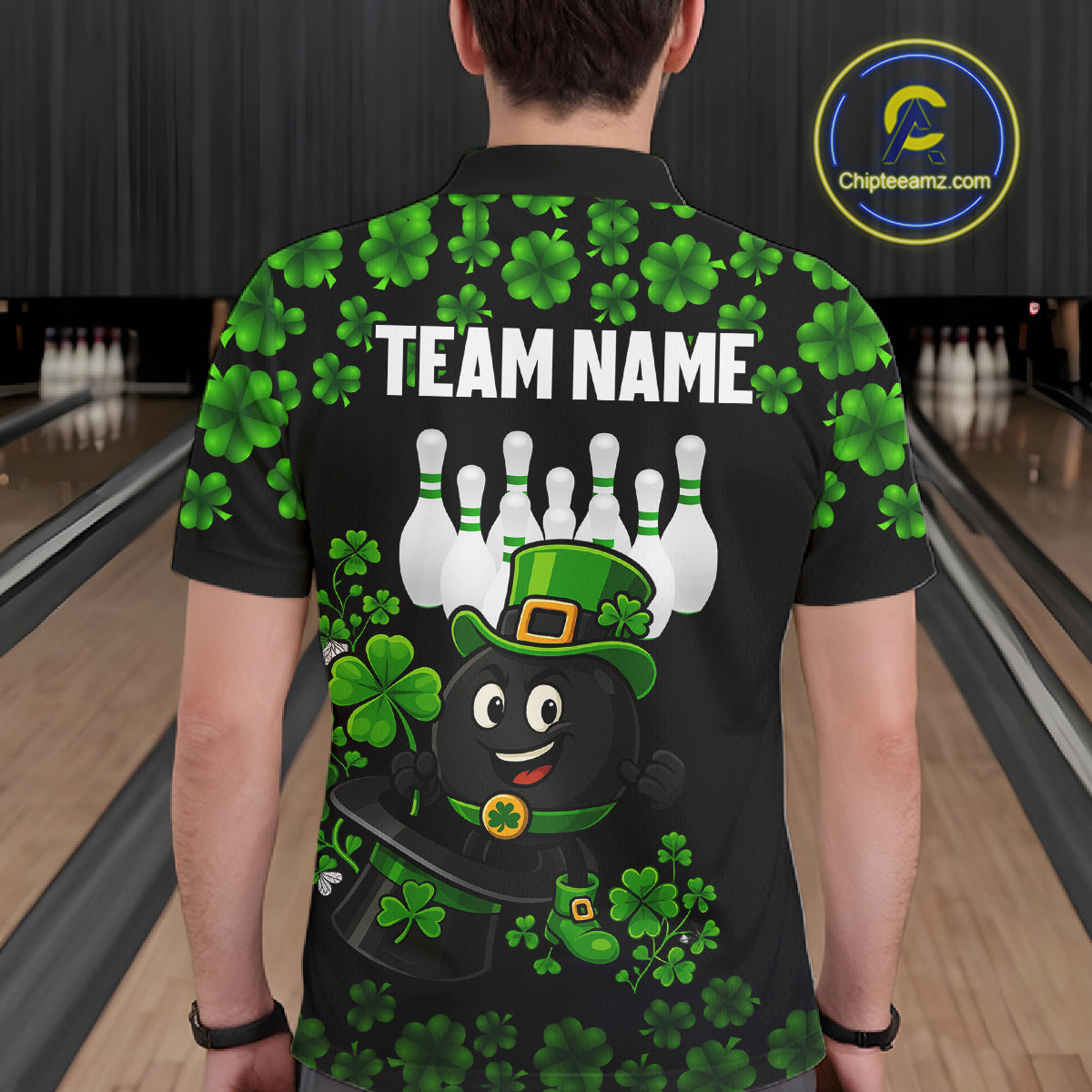 Black and Green Shamrock Funny Bowling Shirts For Men Custom St Patrick's Day Bowling Team Jersey NQS11163