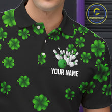 Load image into Gallery viewer, Black and Green Shamrock Funny Bowling Shirts For Men Custom St Patrick's Day Bowling Team Jersey NQS11163