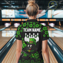 Load image into Gallery viewer, Black and Green Shamrock Funny Bowling Shirts For Women Custom St Patrick's Day Bowling Team Jersey NQS11163