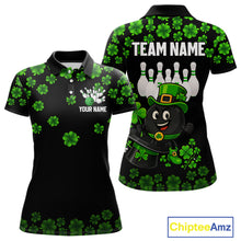 Load image into Gallery viewer, Black and Green Shamrock Funny Bowling Shirts For Women Custom St Patrick's Day Bowling Team Jersey NQS11163