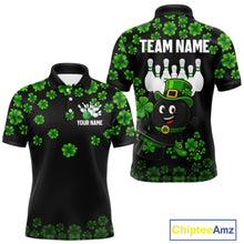 Load image into Gallery viewer, Black and Green Shamrock Funny Bowling Shirts For Men Custom St Patrick's Day Bowling Team Jersey NQS11163