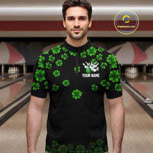 Load image into Gallery viewer, Black and Green Shamrock Funny Bowling Shirts For Men Custom St Patrick's Day Bowling Team Jersey NQS11163