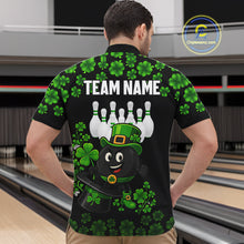 Load image into Gallery viewer, Black and Green Shamrock Funny Bowling Shirts For Men Custom St Patrick's Day Bowling Team Jersey NQS11163