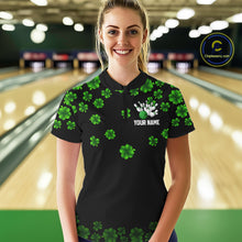 Load image into Gallery viewer, Black and Green Shamrock Funny Bowling Shirts For Women Custom St Patrick's Day Bowling Team Jersey NQS11163