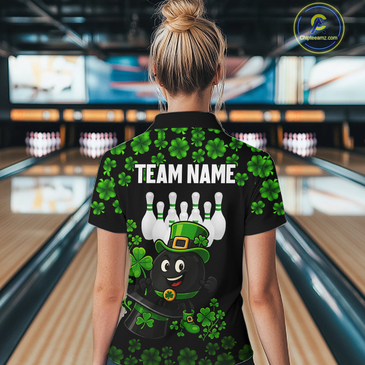 Black and Green Shamrock Funny Bowling Shirts For Women Custom St Patrick's Day Bowling Team Jersey NQS11163
