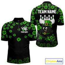 Load image into Gallery viewer, Black and Green Shamrock Funny Bowling Shirts For Men Custom St Patrick's Day Bowling Team Jersey NQS11163
