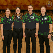 Load image into Gallery viewer, Black and Green Shamrock Funny Bowling Shirts For Women Custom St Patrick's Day Bowling Team Jersey NQS11163