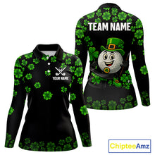 Load image into Gallery viewer, Black and Green Shamrock Funny Golf Polo Shirt For Women Custom St Patrick&#39;s Day ladies golf outfit NQS11164