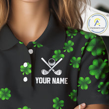 Load image into Gallery viewer, Black and Green Shamrock Funny Golf Polo Shirt For Women Custom St Patrick&#39;s Day ladies golf outfit NQS11164