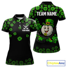 Load image into Gallery viewer, Black and Green Shamrock Funny Golf Polo Shirt For Women Custom St Patrick&#39;s Day ladies golf outfit NQS11164