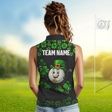 Load image into Gallery viewer, Black and Green Shamrock Funny Sleeveless Golf Polo Shirt Custom St Patrick&#39;s Day ladies golf outfit NQS11164