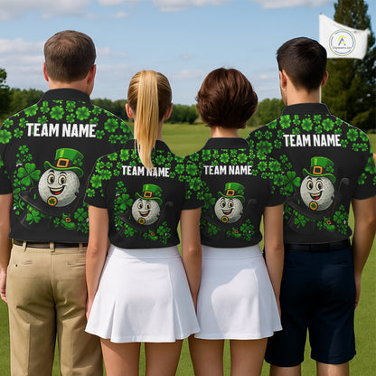 Black and Green Shamrock Funny Golf Polo Shirt For Women Custom St Patrick's Day ladies golf outfit NQS11164
