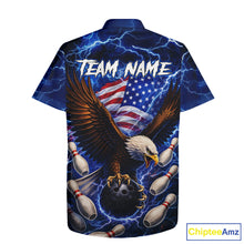 Load image into Gallery viewer, Blue Lightning Thunder US Flag Eagle Bowling Hawaiian Shirt Custom Patriotic Team Bowling Jerseys NQS11580