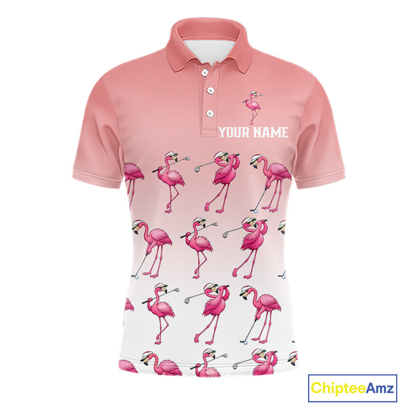 Funny Pink Flamingo Golf polo shirt for men custom Flamingo golfer pattern golf shirts NQS11714
