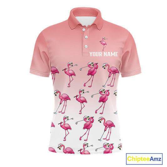 Funny Pink Flamingo Golf polo shirt for men custom Flamingo golfer pattern golf shirts NQS11714