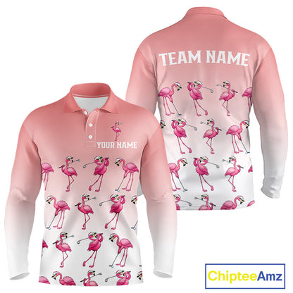 Funny Pink Flamingo Golf polo shirt for men custom Flamingo golfer pattern golf shirts NQS11714