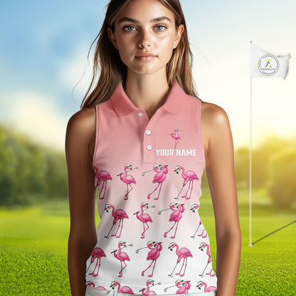 Funny Pink Flamingo Sleeveless Golf polo shirt for Women custom Flamingo golfer pattern golf shirts NQS11714