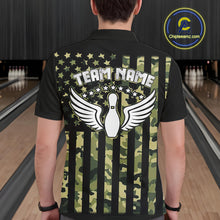 Load image into Gallery viewer, Black and Green Camo American Flag Bowling Shirts For Men Custom patriotic Bowling Team Jerseys NQS11177