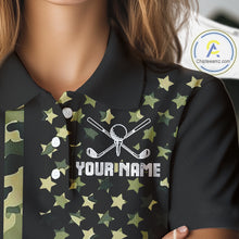 Load image into Gallery viewer, Black and Green Camo American Flag Golf Polo Shirts For Women Custom patriotic ladies&#39;s golf clothing NQS11178