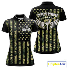 Load image into Gallery viewer, Black and Green Camo American Flag Golf Polo Shirts For Women Custom patriotic ladies&#39;s golf clothing NQS11178