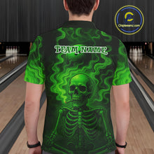 Load image into Gallery viewer, Custom Green Smoke Skull Bowling Polo, Quarter Zip Shirts For Men, Skull Team Bowling Jersey NQS10798