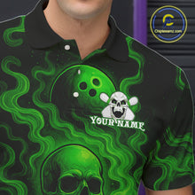 Load image into Gallery viewer, Custom Green Smoke Skull Bowling Polo, Quarter Zip Shirts For Men, Skull Team Bowling Jersey NQS10798