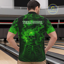 Load image into Gallery viewer, Custom Green Smoke Skull Bowling Polo, Quarter Zip Shirts For Men, Skull Team Bowling Jersey NQS10798