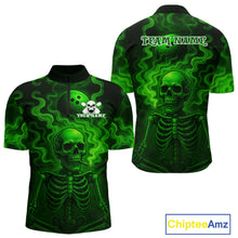 Load image into Gallery viewer, Custom Green Smoke Skull Bowling Polo, Quarter Zip Shirts For Men, Skull Team Bowling Jersey NQS10798