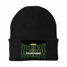 Load image into Gallery viewer, Green Forest Disc Golf basket custom name Rectangle Patch Disc Golf Knit Beanie Hat NQS10802