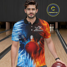 Load image into Gallery viewer, Fire and Ice Pattern Bowling Polo, Quarter Zip Shirts For Men Custom Flame Team Bowling Jerseys NQS11184