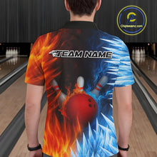 Load image into Gallery viewer, Fire and Ice Pattern Bowling Polo, Quarter Zip Shirts For Men Custom Flame Team Bowling Jerseys NQS11184