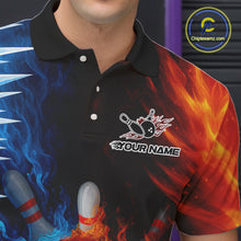 Load image into Gallery viewer, Fire and Ice Pattern Bowling Polo, Quarter Zip Shirts For Men Custom Flame Team Bowling Jerseys NQS11184