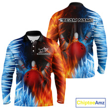 Load image into Gallery viewer, Fire and Ice Pattern Bowling Polo, Quarter Zip Shirts For Men Custom Flame Team Bowling Jerseys NQS11184