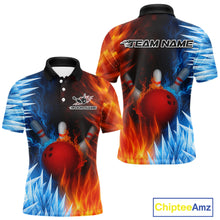Load image into Gallery viewer, Fire and Ice Pattern Bowling Polo, Quarter Zip Shirts For Men Custom Flame Team Bowling Jerseys NQS11184