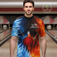 Load image into Gallery viewer, Fire and Ice Pattern Bowling Polo, Quarter Zip Shirts For Men Custom Flame Team Bowling Jerseys NQS11184